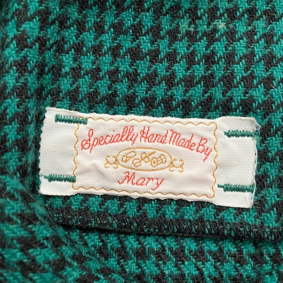 Vintage Wool Dress Houndstooth Pattern Black Green Long Sleeve Tailored M - Picture 14 of 15